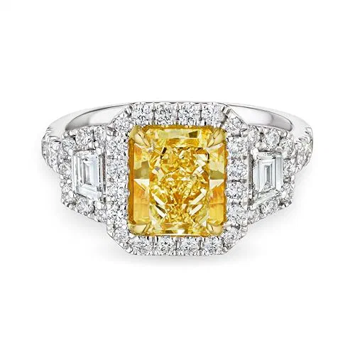 Acler 4.12 Carat Radiant Fancy Light Yellow Diamond Halo Ring in 18K White Gold