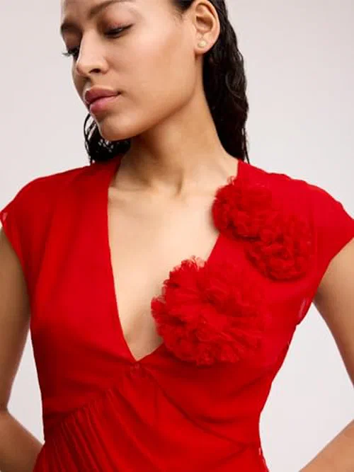 Alejandra Alonso Rojas, Draped Chiffon Carnation Dress — view 3