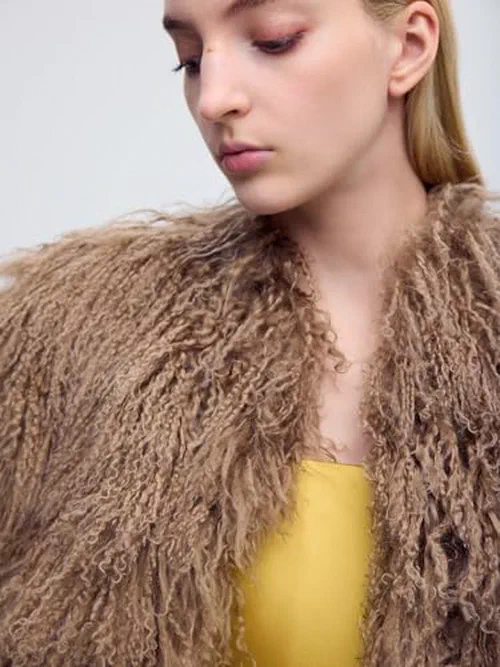 Alejandra Alonso Rojas, Mongolian Lamb Shearling Coat, L — view 3