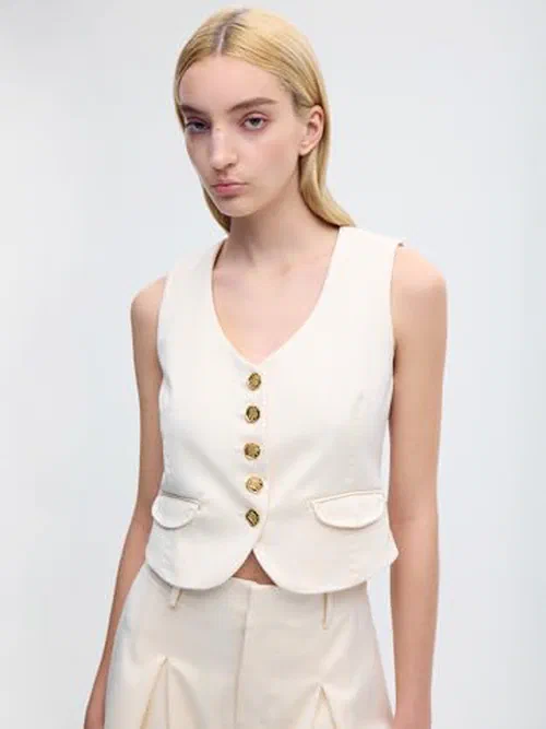 Alejandra Alonso Rojas, V-Neck Wool Vest — view 3