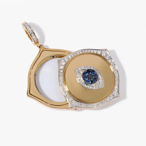 Annoushka, Mythology Eye Spy Charm Pendant, 18ct Yellow Gold, Sapphire and Diamond — view 3