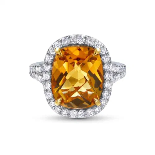 Ashby 0.45 Carat Yellow Citrine & Diamond Halo Ring in 18K White Gold & Platinum