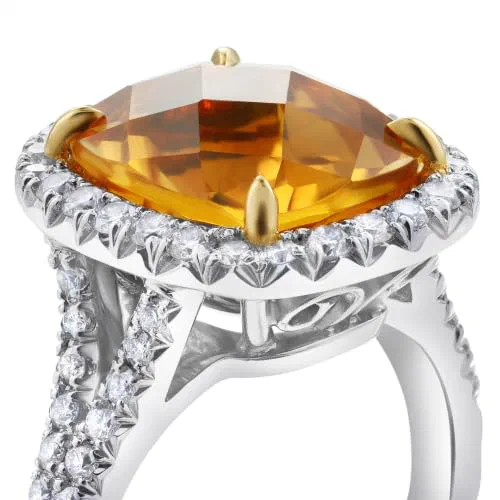 Ashby 0.45 Carat Yellow Citrine & Diamond Halo Ring in 18K White Gold & Platinum — view 3