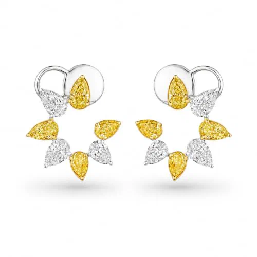 Aurelia 4.41 Carat Yellow & White Diamond Earrings in 18K White Gold