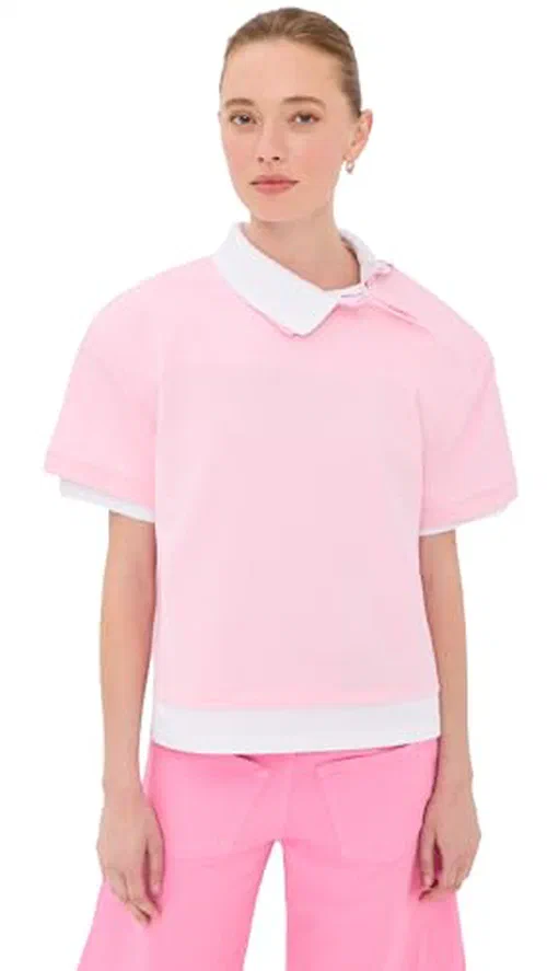 A.W.A.K.E. Mode Women's Double Collar Rugby Top, Pink/White, XS
