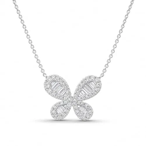 Baguette Butterfly .60 Carat Diamond Necklace in 18K Gold