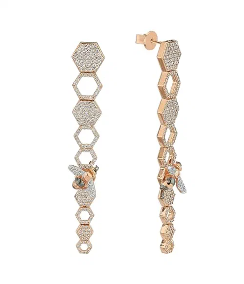 Bee Goddess, Cybele Honeycomb Diamond Earring, Rosegold