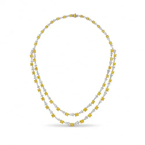 Bellecourt 39.65 Carat Fancy Yellow & White Diamond Double-Strand Rivière Necklace in 18K White Gold
