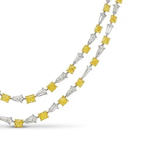 Bellecourt 39.65 Carat Fancy Yellow & White Diamond Double-Strand Rivière Necklace in 18K White Gold — view 3