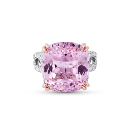Blush Jardin 18.64 Carat Kunzite Cushion-Cut & Diamond Solitaire Ring in Platinum with Rose Gold Accents