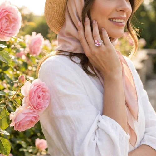 Blush Jardin 18.64 Carat Kunzite Cushion-Cut & Diamond Solitaire Ring in Platinum with Rose Gold Accents — view 3