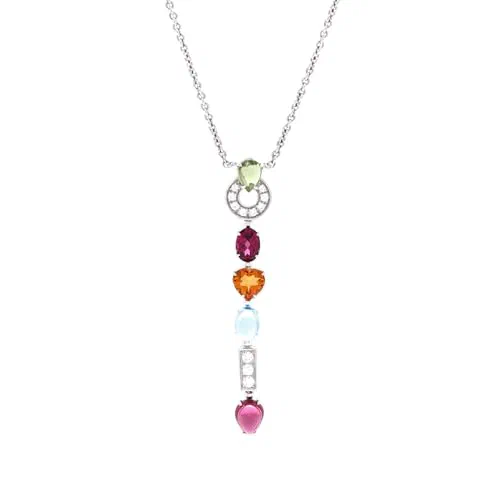 Bvlgari, Pre-Loved Allegra Drop Pendant Necklace 18K White Gold with Diamonds, Citrine, Peridot, Blue Topaz, Tourmaline and Garnet