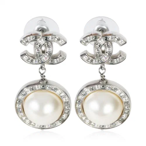 Chanel, Pre-Loved 2018 Faux Pearl & Strass CC Earrings