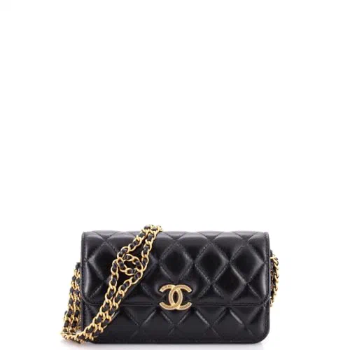 Chanel, Pre-Loved CC Woven Flap Phone Holder with Chain