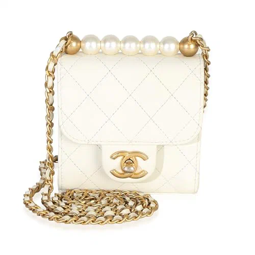 Chanel, Pre-Loved Chic Pearls Clutch On Chain White Mini