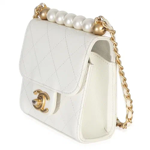 Chanel, Pre-Loved Chic Pearls Clutch On Chain White Mini — view 3