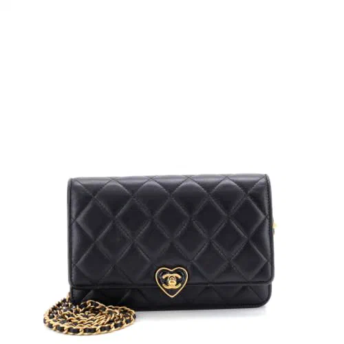 Chanel, Pre-Loved Coco Love CC Heart Wallet on Chain Quilted Lambskin
