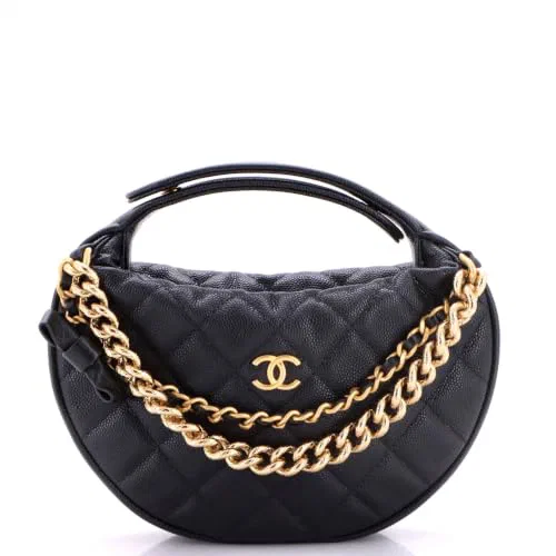 Chanel, Pre-Loved Double Chain Bow Hobo Pouch Mini
