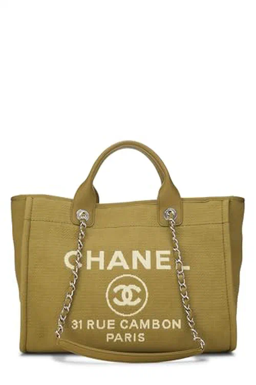 Chanel, Pre-loved Green Canvas Deauville Medium