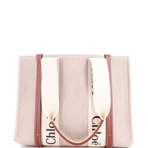 Chloe, Pre-Loved Woody Tote Canvas with Leather Medium