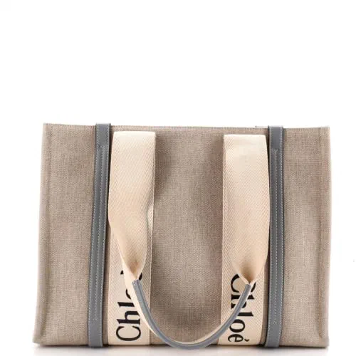 Chloe, Pre-Loved Woody Tote Canvas with Leather Medium