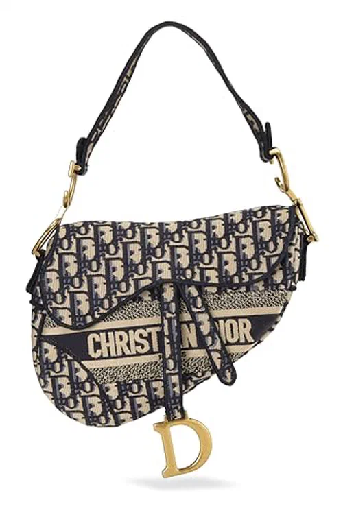 Christian Dior, Pre-loved Navy Oblique Saddle Bag NM