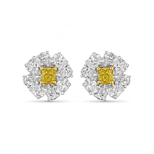 Citrine Blossom 2.55 Carat Diamond Stud Earrings in 18K White Gold