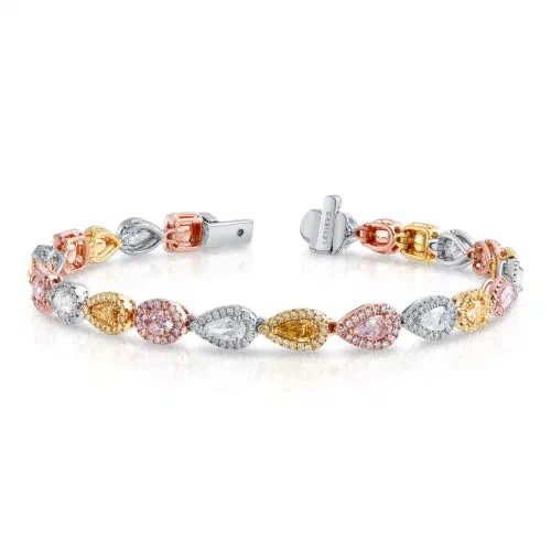 Claro Natural Multi-Color Diamond Tennis Bracelet in 18K White Gold, 5.02 Carat, Pear, Cushion, Round, Marquise Cut — view 3