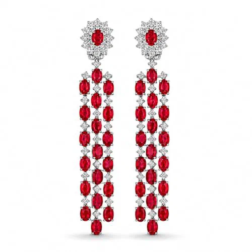 Crimson Nocturne 23.38 Carat Ruby & Diamond Dangle Earrings in 18K White Gold