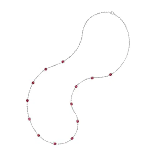 Crimson Rouge 11.34 Carat Ruby & Diamond Station Necklace in 18K White Gold