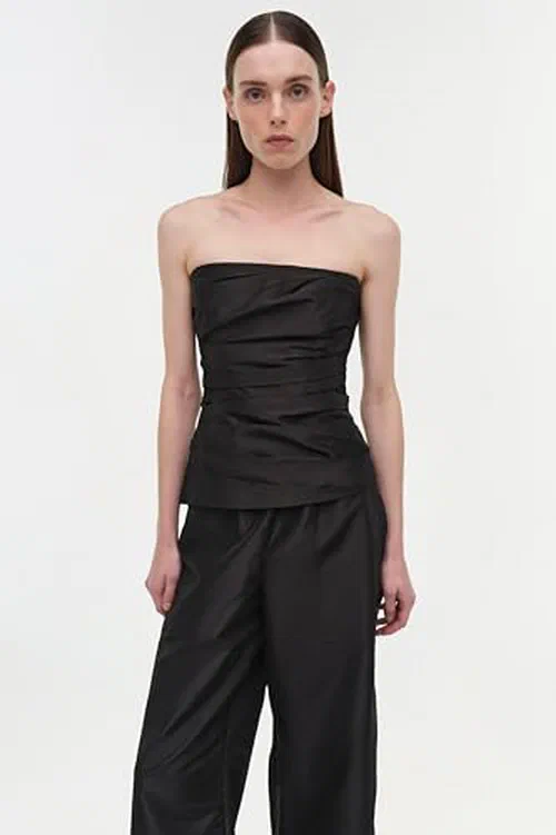 Emerson Ruched Taffeta Bustier Top — view 3