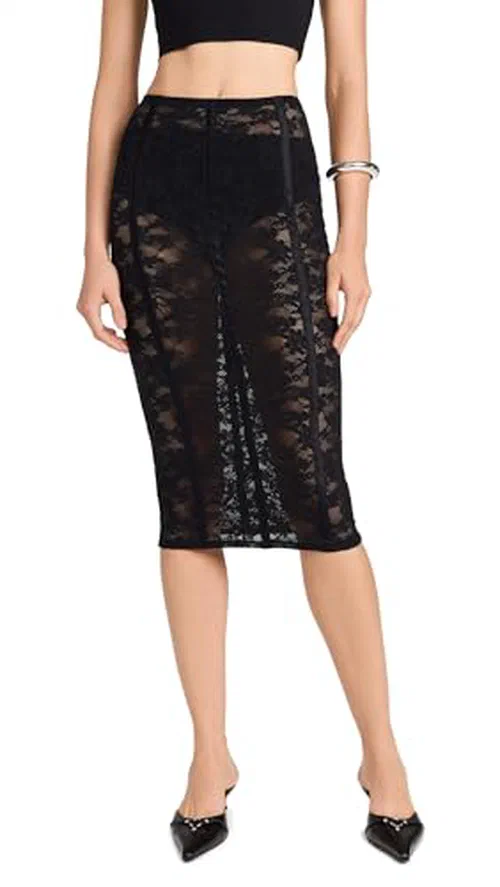 Fleur du Mal Women's Le Stretch Lace Pencil Skirt, Black, L