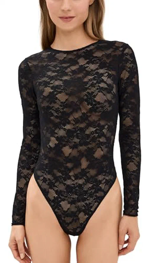 Fleur du Mal Women's Le Stretch Long Sleeve Thong Bodysuit, Black, S