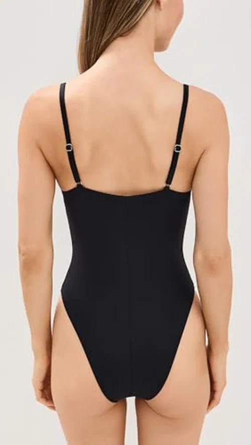 Fleur du Mal Women's Le Stretch Micro U-Plunge Bodysuit, Black, S — view 3