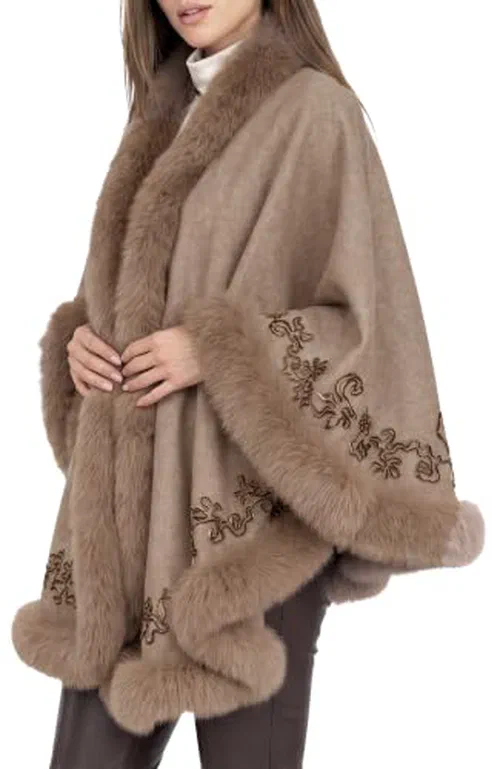 GORSKI, Wool And Cashmere Cape with Fox Trim And Ribbon Embroidery, OS — view 3