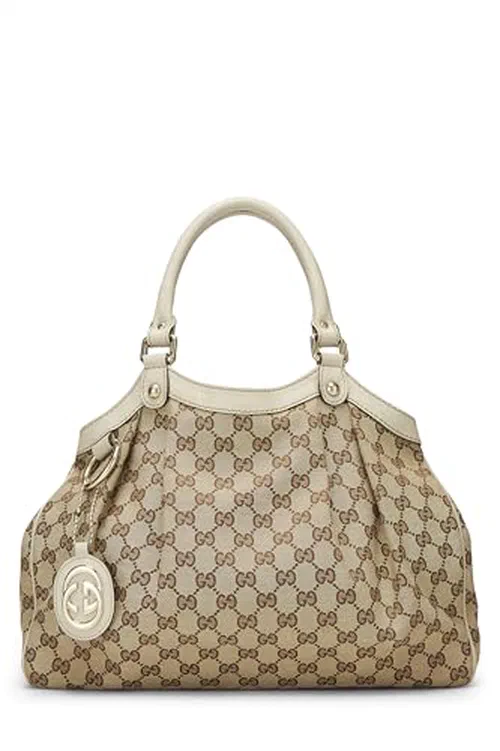 Gucci, Pre-loved White Original GG Canvas Sukey Tote