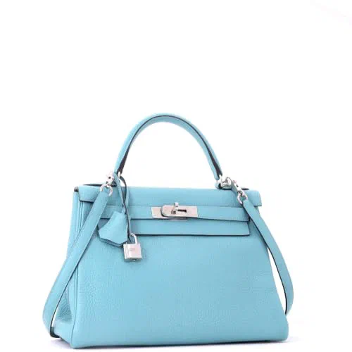 Hermès, Pre-Loved Kelly Handbag 28, Bleu Atoll — view 3