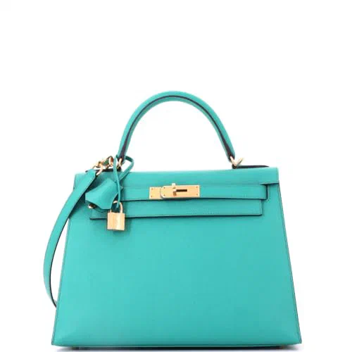 Hermès, Pre-Loved Kelly Handbag 28, Bleu Paon