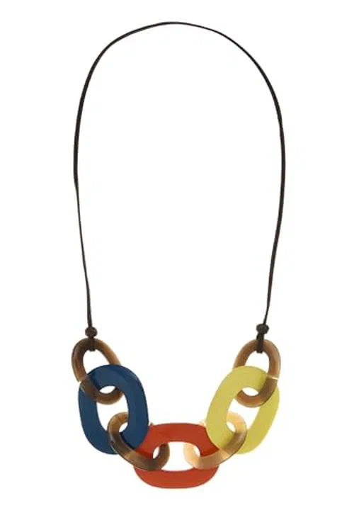 Hermès, Pre-loved Multicolor Buffalo Horn Karamba Necklace