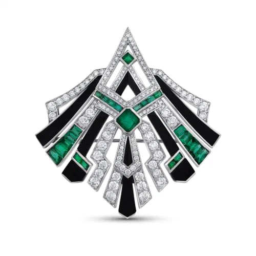 Hudson 8.06 Carat Emerald & Diamond Brooch in 18K White Gold