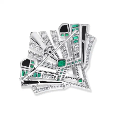 Hudson 8.06 Carat Emerald & Diamond Brooch in 18K White Gold — view 3