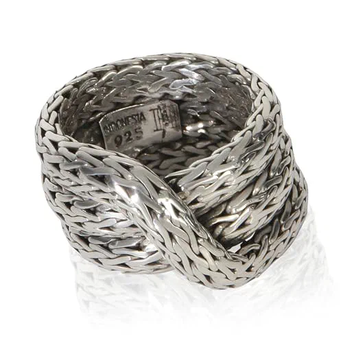 John Hardy, Pre-Loved Classic Chain Crossover Ring, Sterling Silver, 7 US