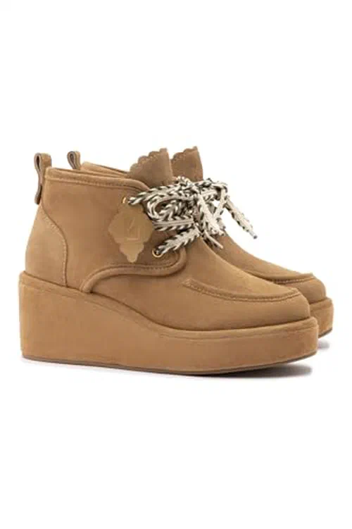 Larroudé, Chani Wedge In Peanut Suede — view 2