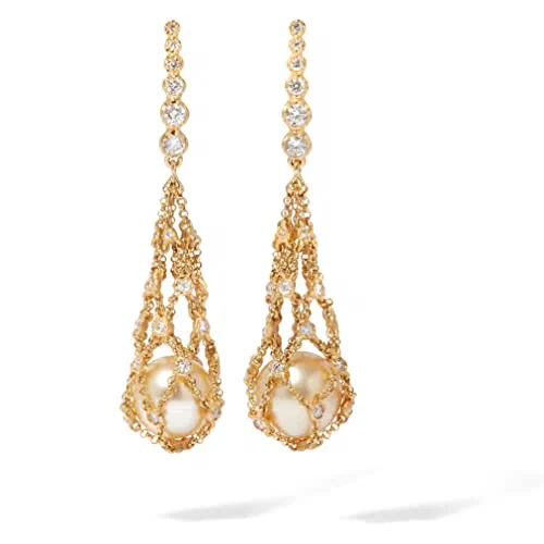 Lattice Pearl Earrings, 18ct Yellow Gold