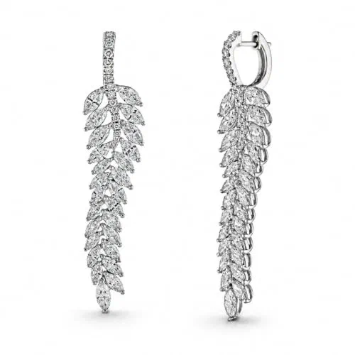 Leaf Fall Cascade 6.04 Carat Diamond Dangle Earrings in 18K White Gold