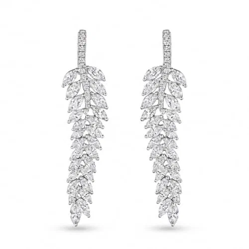 Leaf Fall Cascade 6.04 Carat Diamond Dangle Earrings in 18K White Gold — view 3