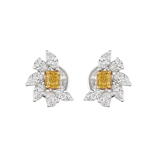 Leviev, 18K White Gold Fancy Yellow Diamond Sunbeam Earrings, 0.65 CT Center Stone with 1.45 CT Pave, Marquise and Pear Cut, VS Clarity