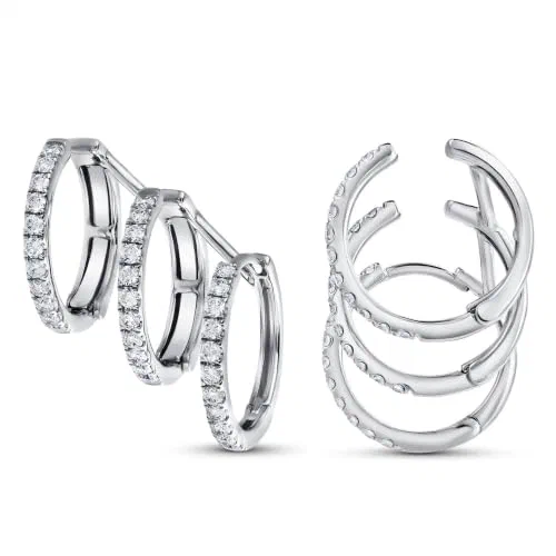 Leviev, Bonded Triple 0.91 Carat Diamond Hoop Earrings in 18K White Gold