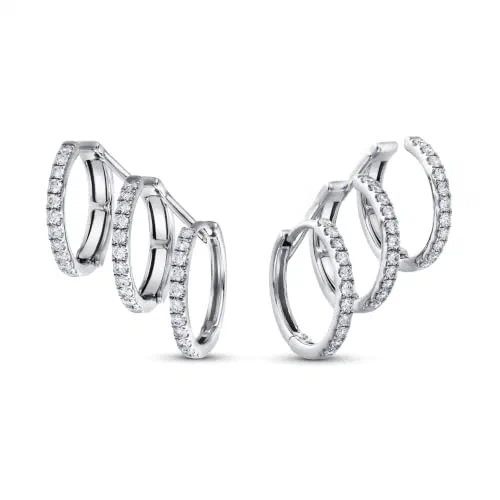 Leviev, Bonded Triple 0.91 Carat Diamond Hoop Earrings in 18K White Gold — view 3