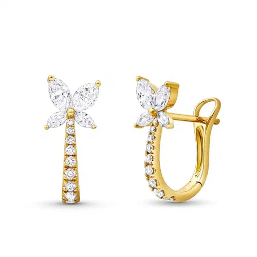 Leviev, Butterfly Hoop Earrings, Marquise and Round Diamonds, 18K Yellow Gold